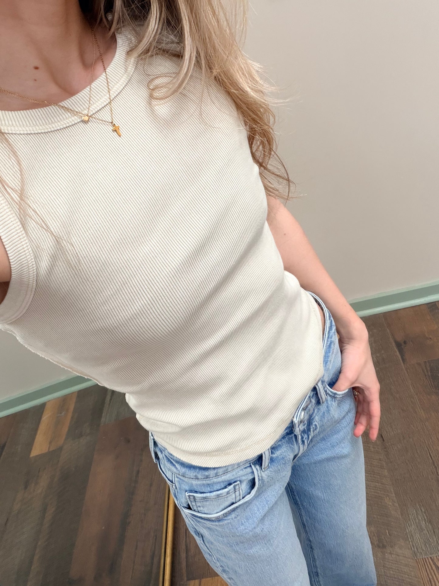 Cream Raw Edge Tank