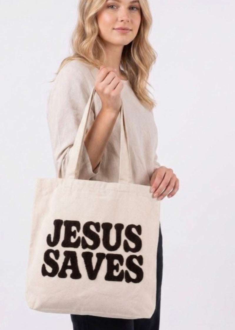 Jesus Saves Canvas Tote
