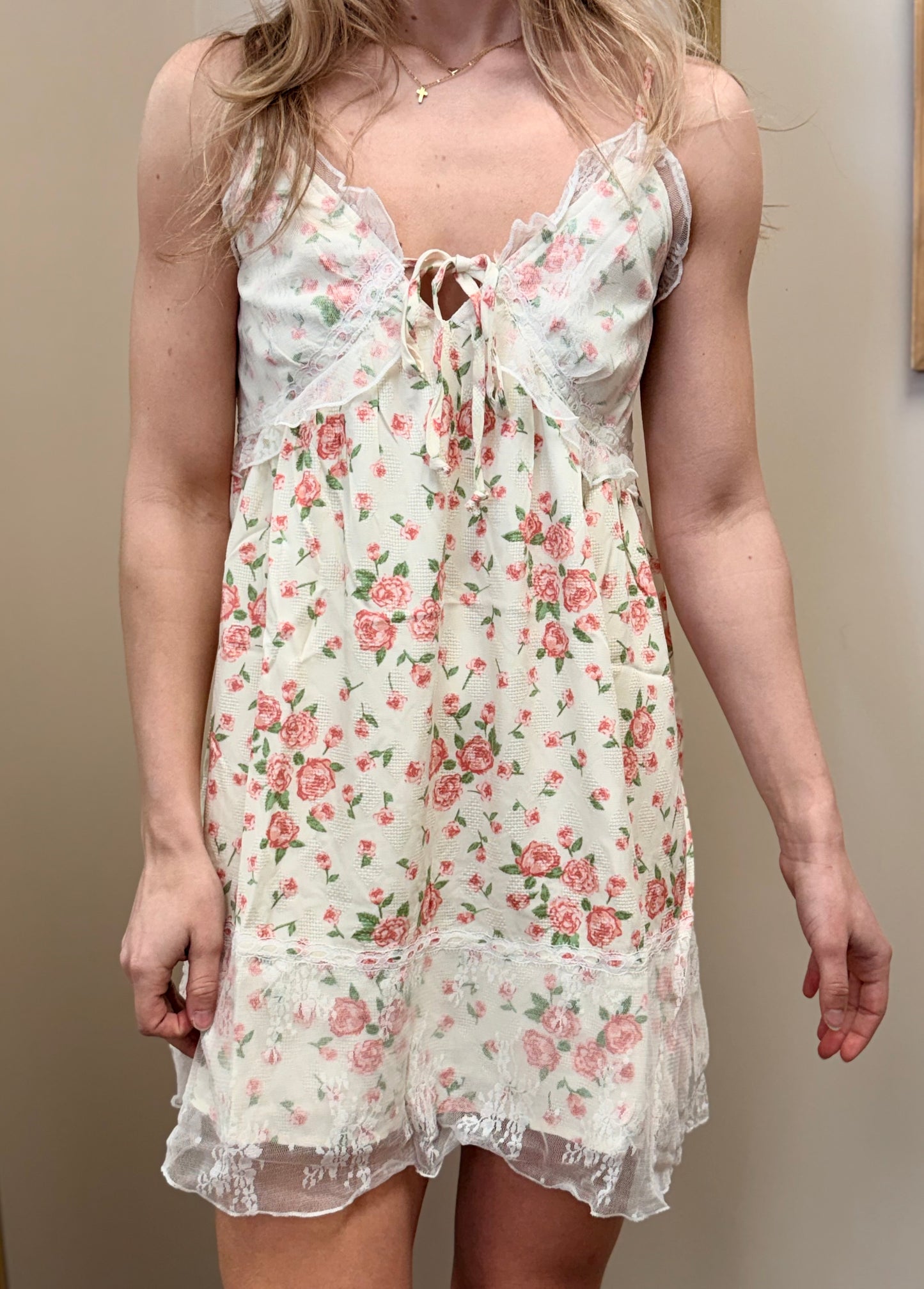 Peach Lace Mini Dress