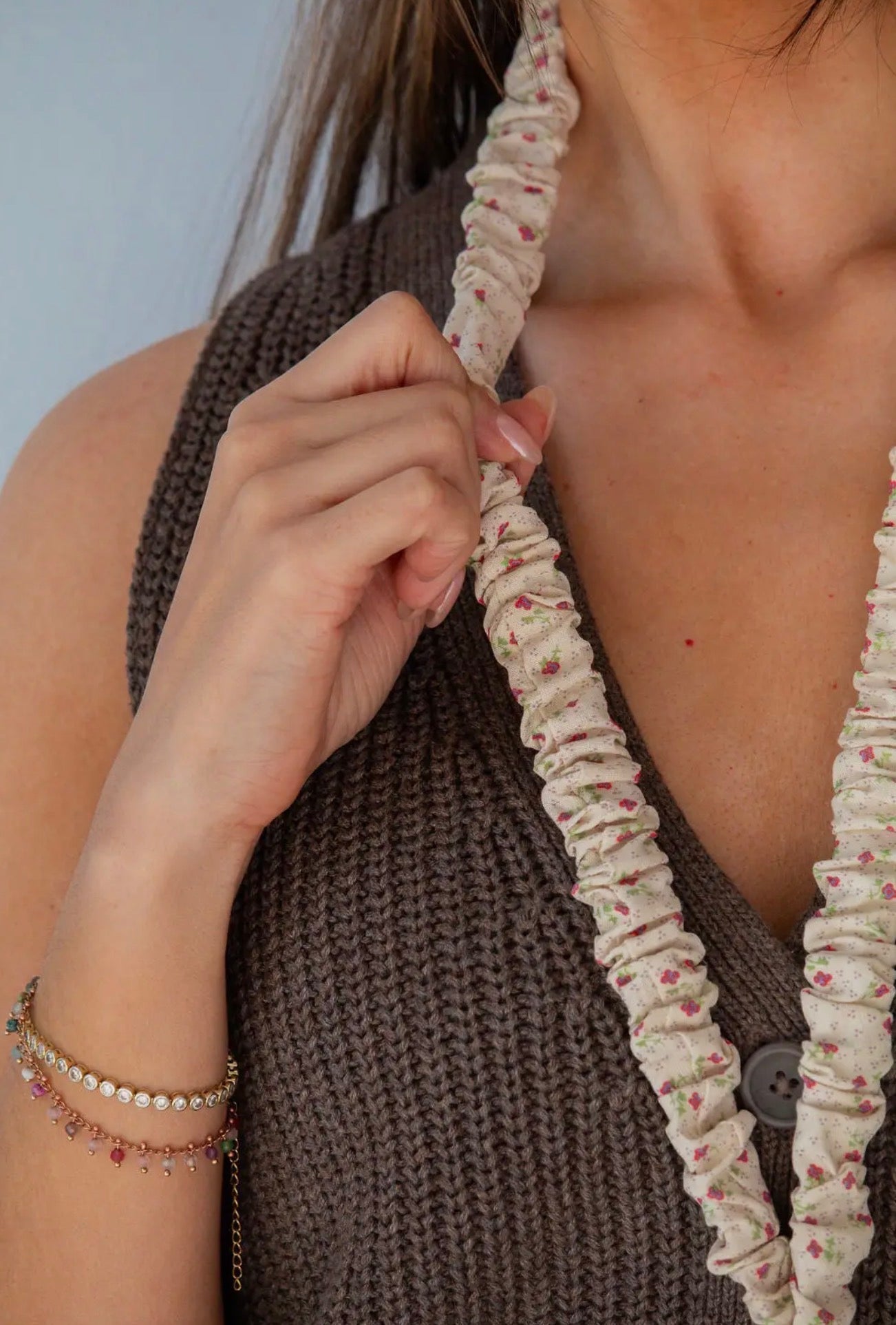 April Flowers Scrunchie Lanyard