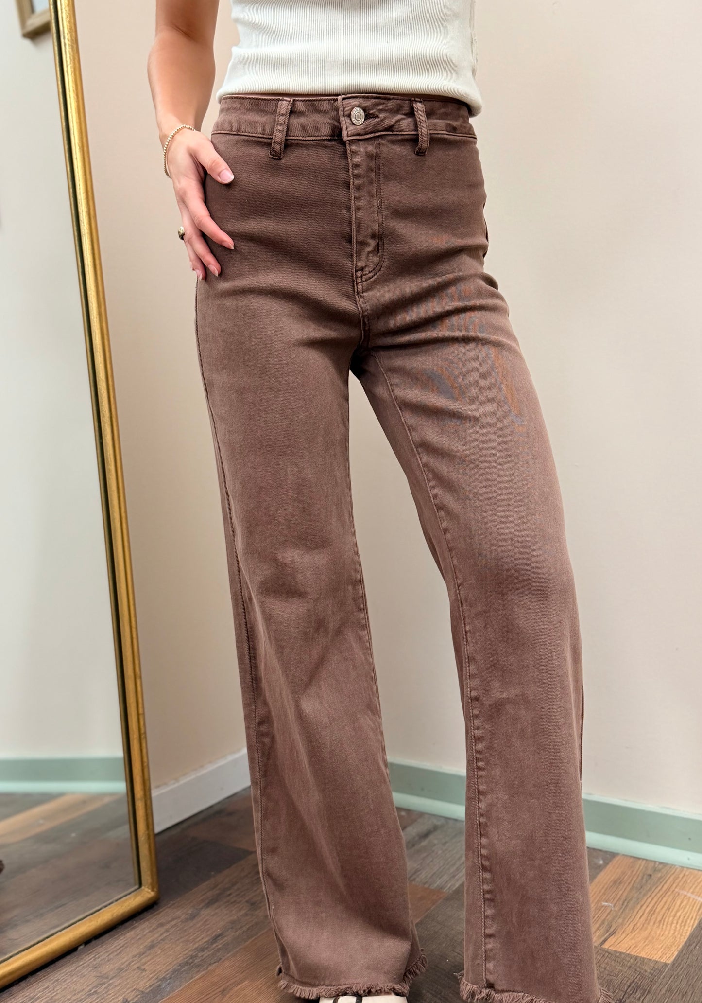 Brown Fray Hem Pant