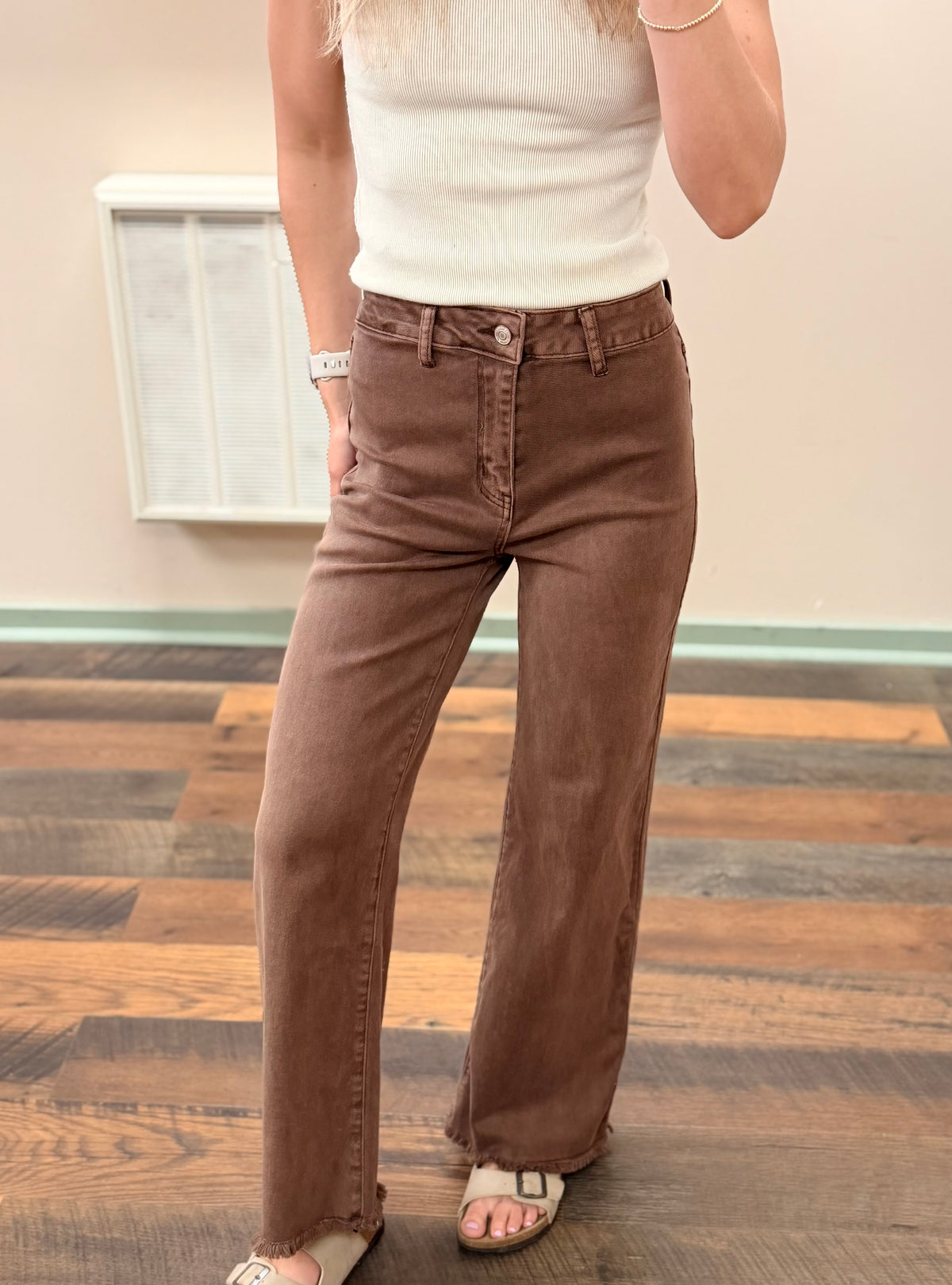 Brown Fray Hem Pant