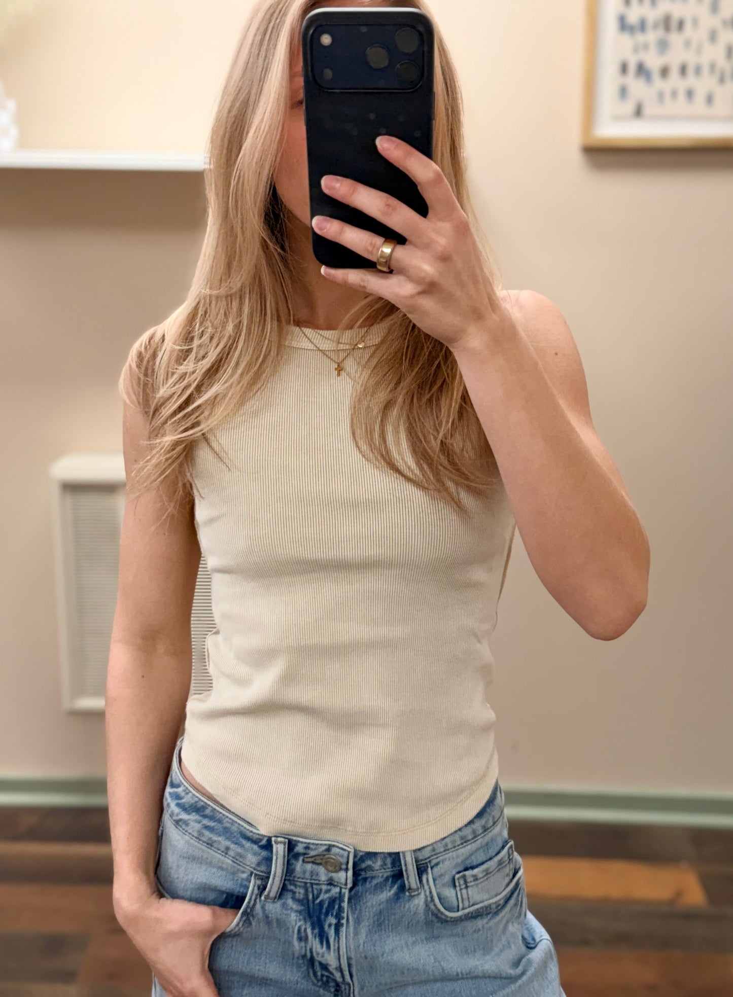 Cream Raw Edge Tank