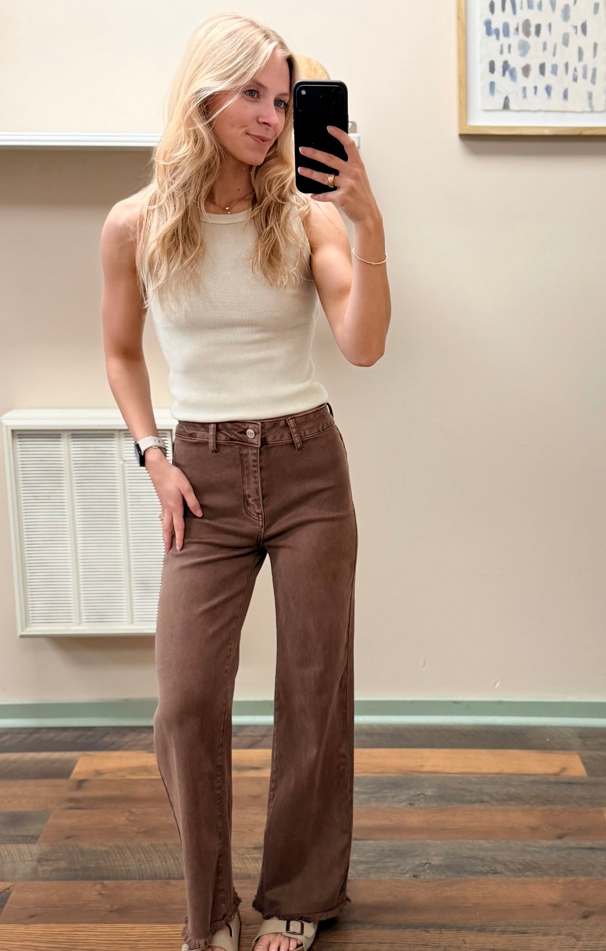 Brown Fray Hem Pant