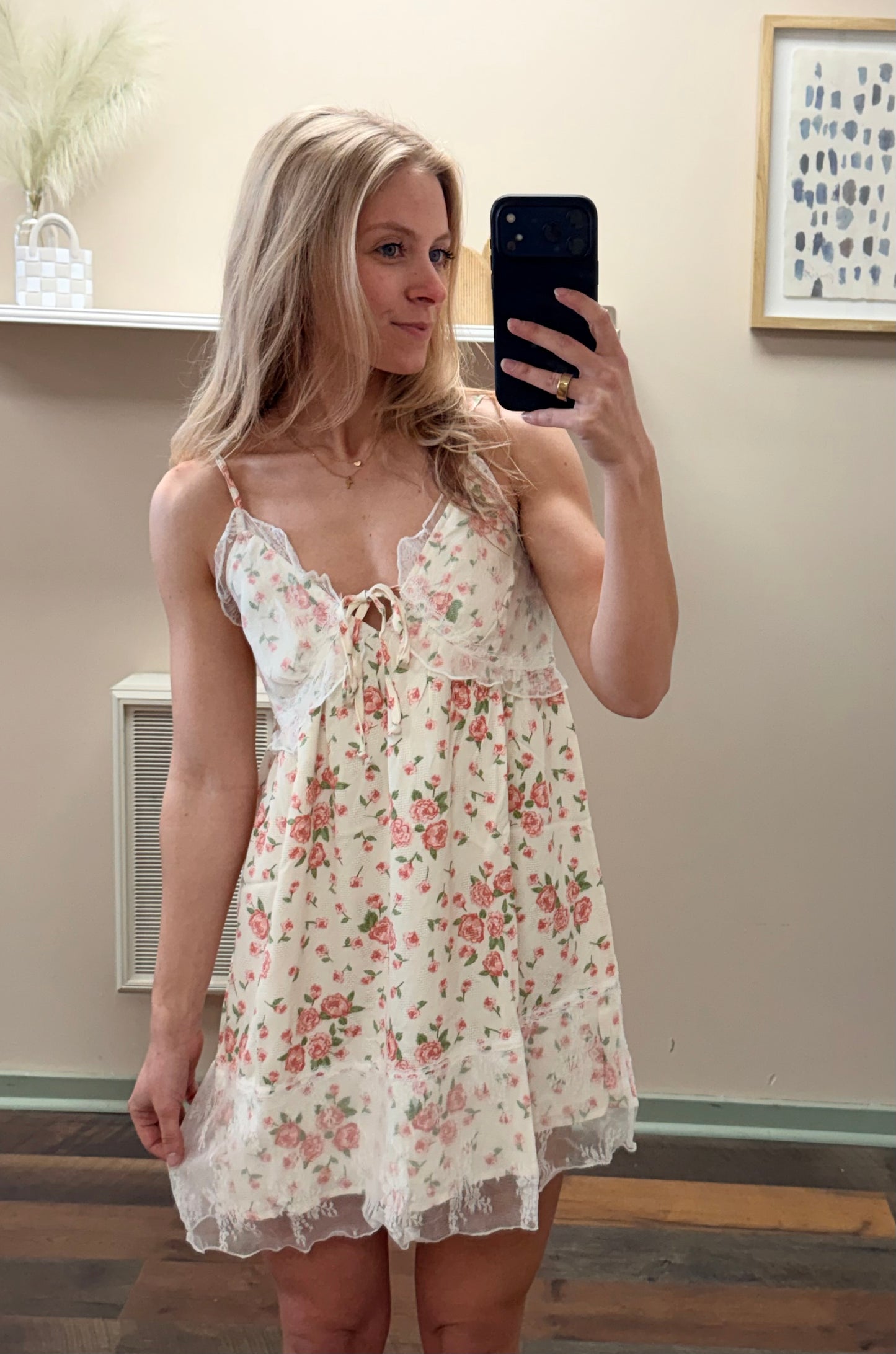 Peach Lace Mini Dress