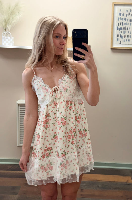 Peach Lace Mini Dress