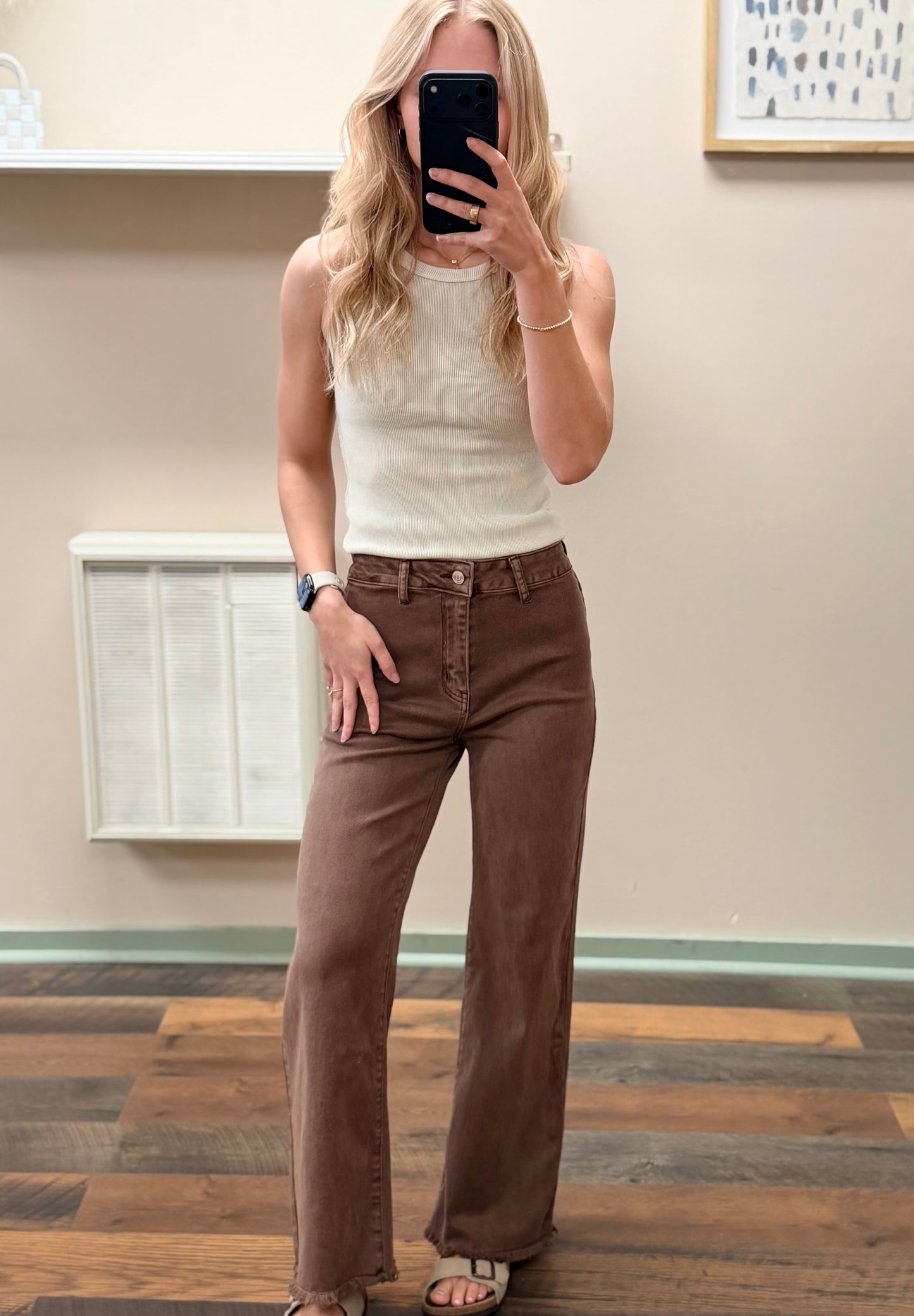 Brown Fray Hem Pant