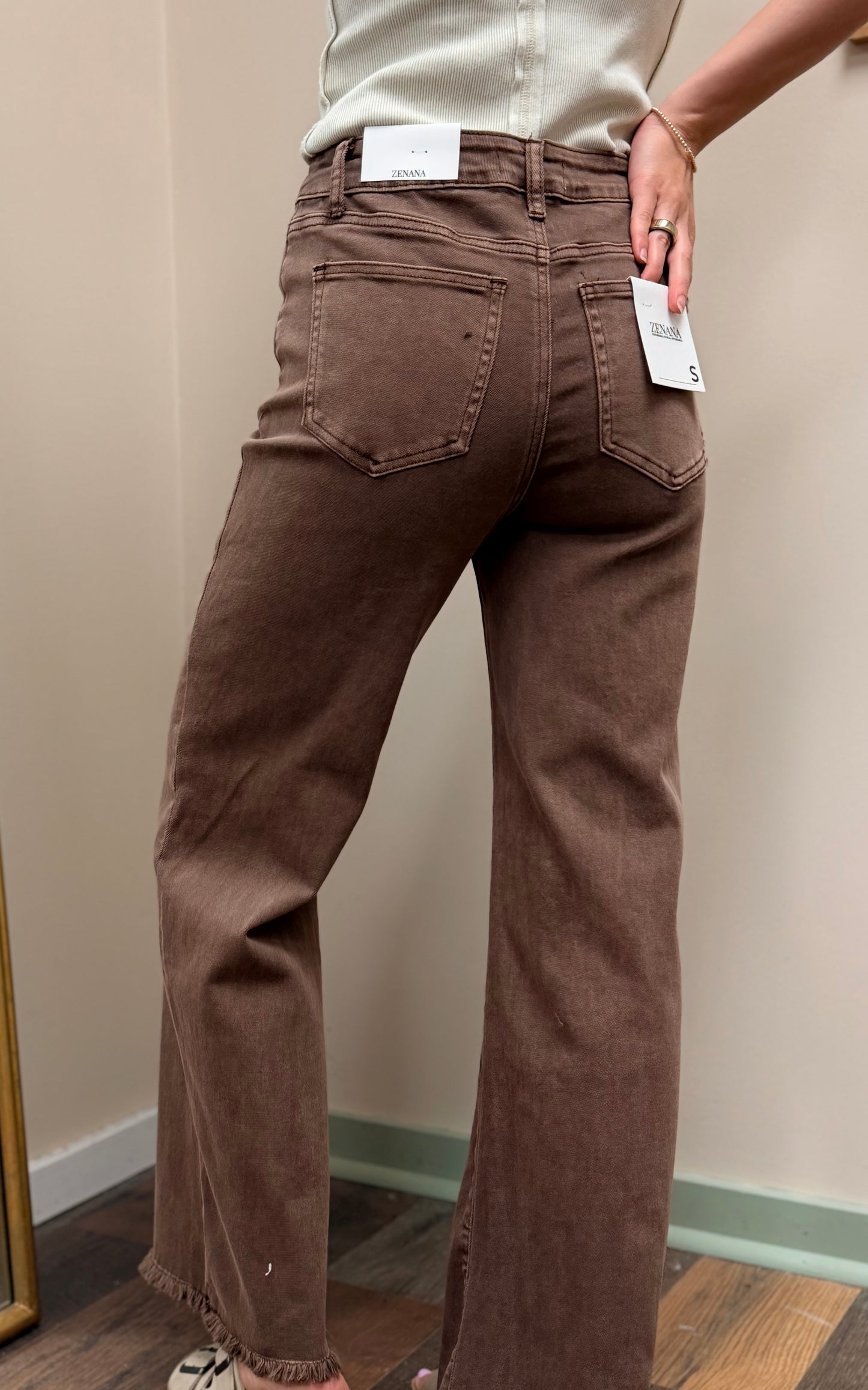 Brown Fray Hem Pant