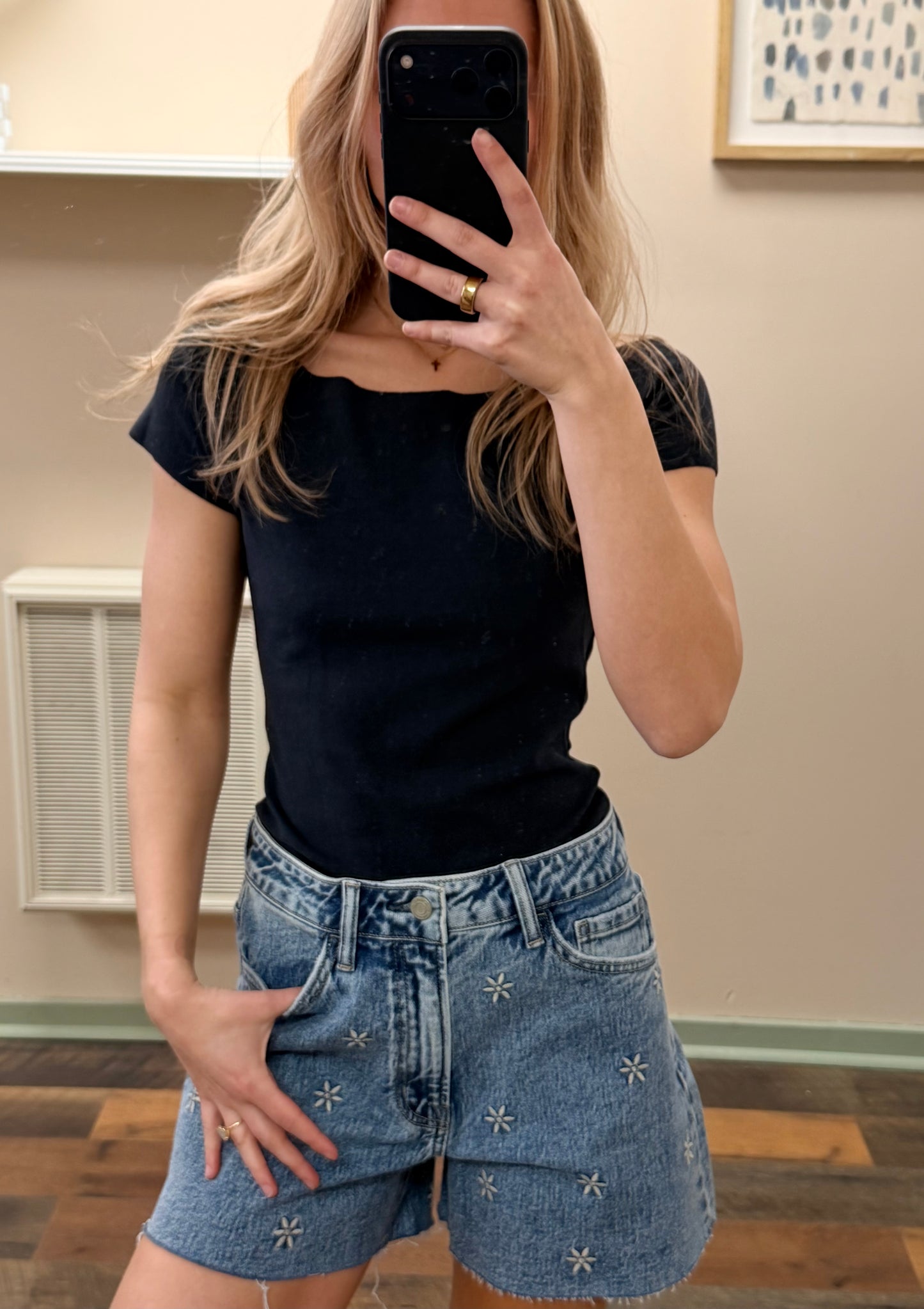 Navy Raw Edge Top