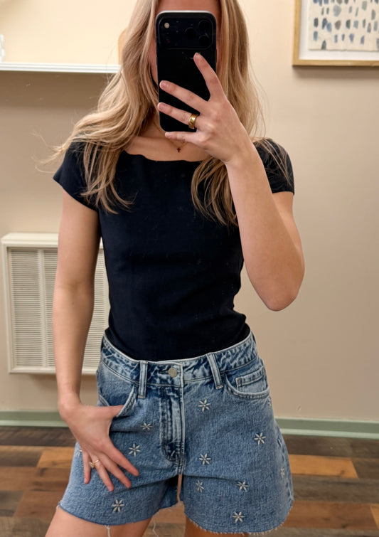 Navy Raw Edge Top