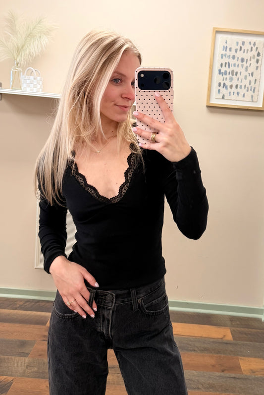 Lily Lace Trim Top (black)