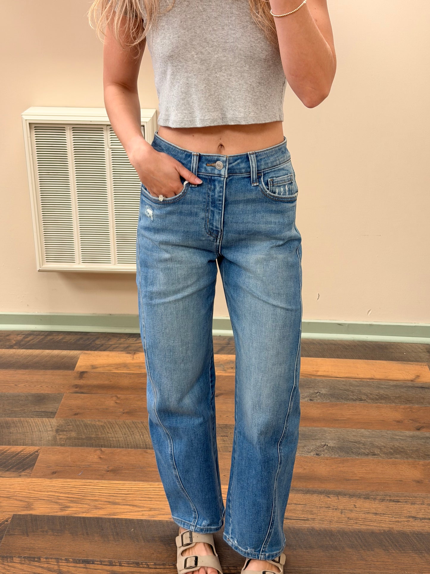 Katie High Rise Barrel Jean