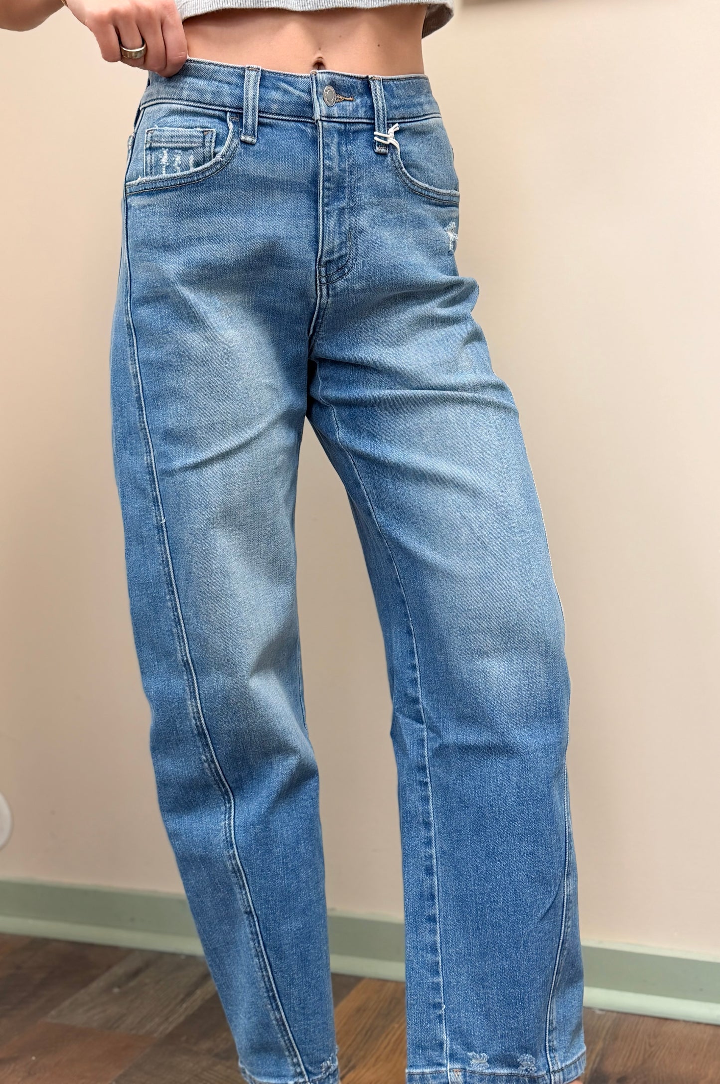 Katie High Rise Barrel Jean
