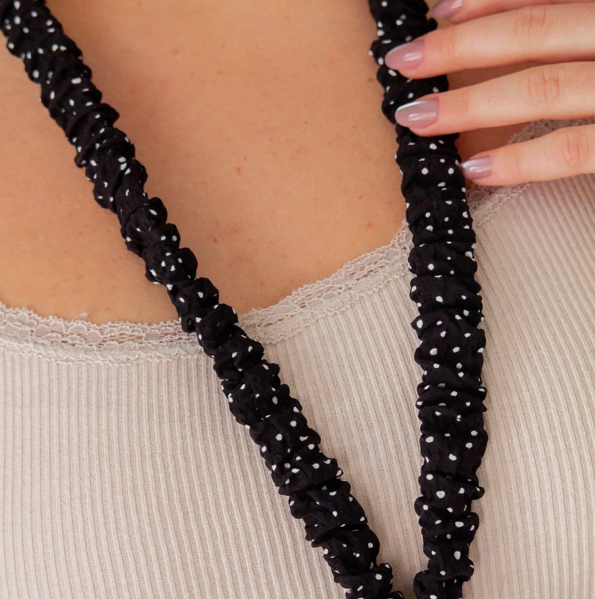 Black Polka Dot Scrunchie Lanyard
