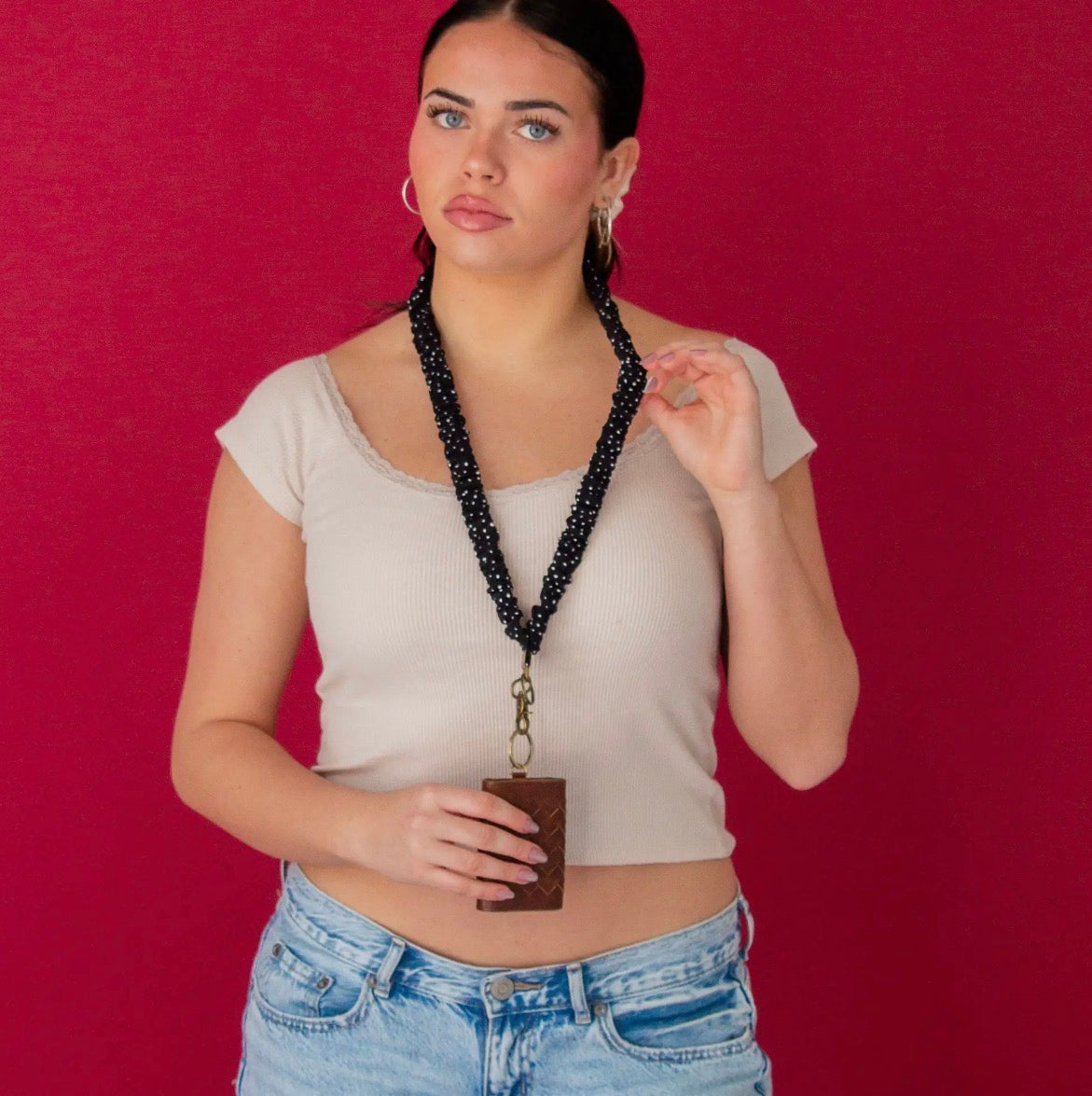 Black Polka Dot Scrunchie Lanyard